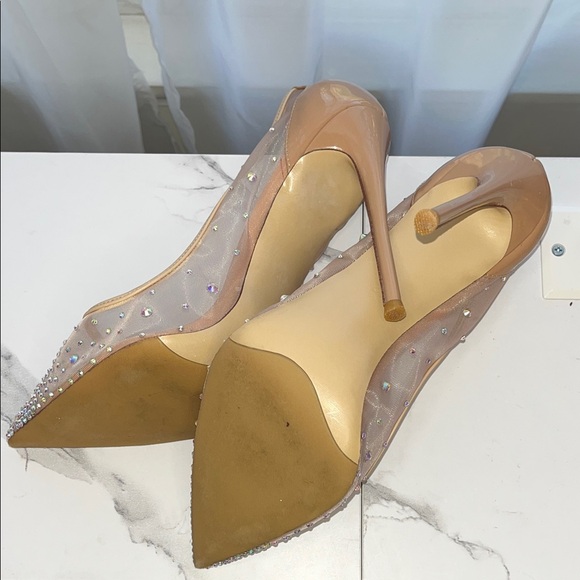 Rhinestone Nude Patent Leather & Mesh Heels - Size 42 - Picture 7 of 11